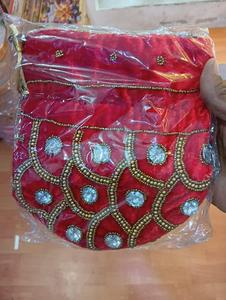<b>Red</b> Color Crystal Stone Potli Bag Ladies Embroidered Clutch <b>Handbag</b> 100% Pure Cotton Lining Braided Handle Drawstring Purse - Product Image 3
