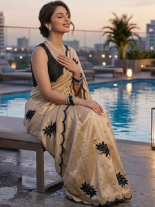 Sari en soie Rangoli de créateur exclusif de la boutique indienne, avec chemisier traditionnel élégant, séchage rapide, pour soirée, sari pour femme de qualité supérieure - Product Image 3