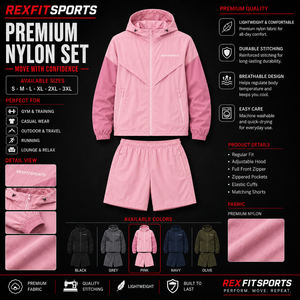 REXFIT SPORTS 2026 Custom <b>Men</b>’s Nylon Windbreaker <b>Jacket</b> and Shorts Set <b>Lightweight</b> Hooded Tracksuit for Gym Running Outdoor - Product Image 1