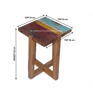 Taburete Cuadrado de Madera de Barco Reciclada Sostenible con Diseño de Patas en X, Muebles de Madera de Bali Ecológicos para Interiores y Exteriores - Product Image 2