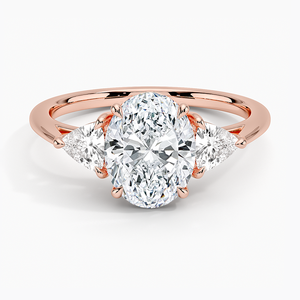 Bague de fiançailles de luxe en or jaune 14 carats avec trois diamants ovales de 3,0 carats et pierres latérales taille trilune, certifiée IGI, pour femme - Product Image 3