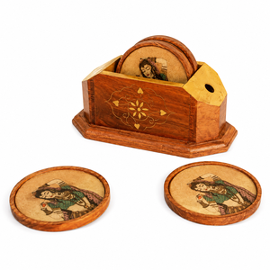 Handcrafted Wooden Tea <b>Coaster</b> Set | Indian Decorative Wood <b>Drink</b> <b>Coasters</b> with Holder - Product Image 4