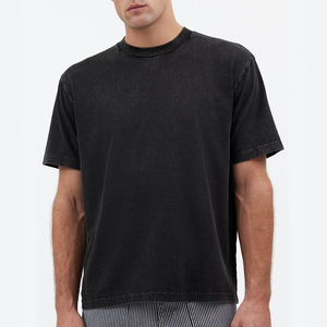 T-shirt décontracté noir délavé à l'acide, 100 % coton épais 230g, écologique, séchage rapide, coupe ample - Product Image 1