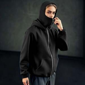 Veste streetwear personnalisée pour femme avec capuche double cagoule intégrée, fermeture éclair intégrale, en polyester et coton, avec cache-visage intégré et poignets côtelés - Product Image 4