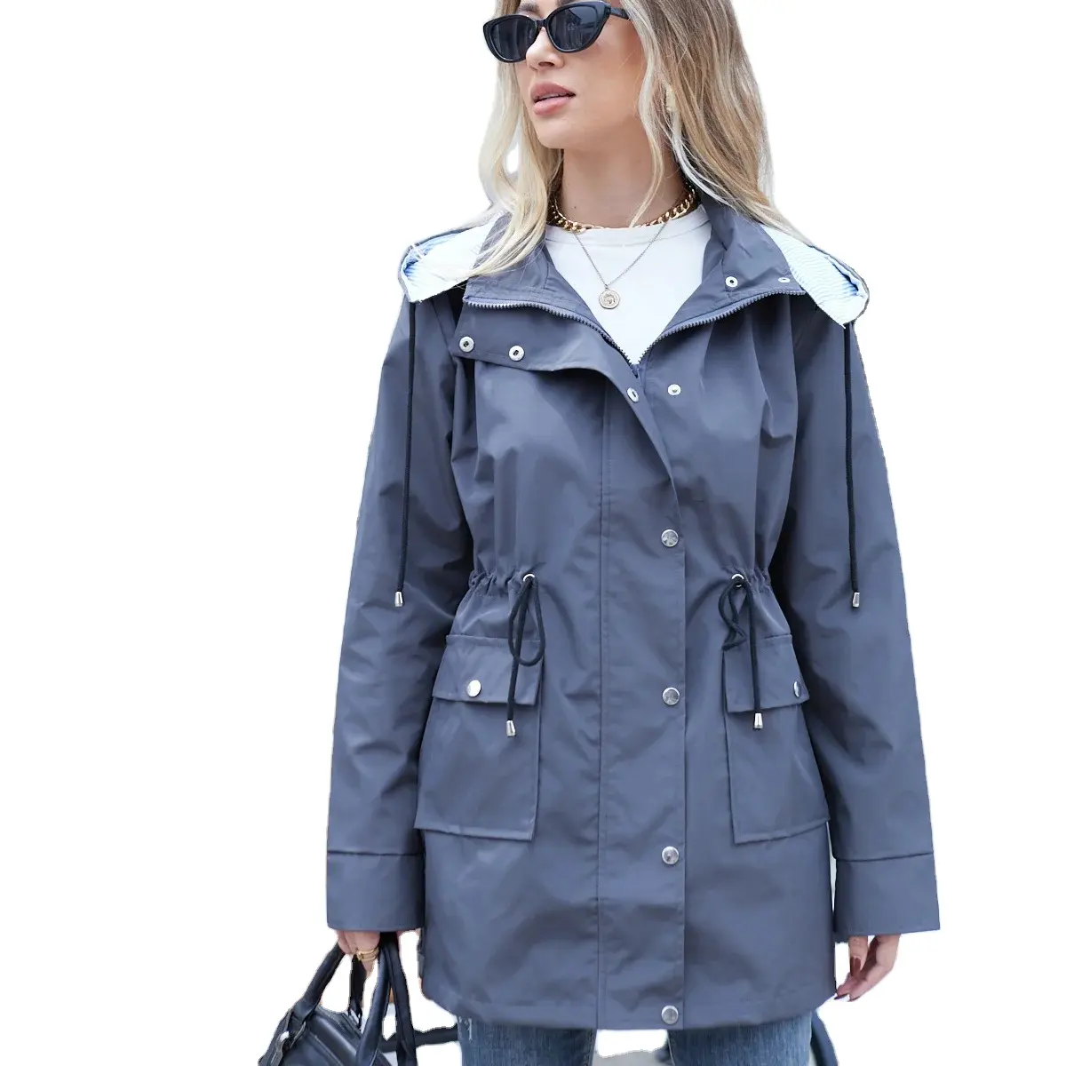 Custom Full Zip Up Hoodies Pull Over Trench Coats Elegant Waterproof Classic Windbreaker Jacket For Commute Work Wear