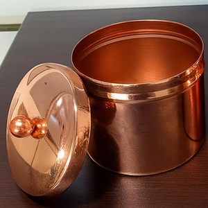 Contenants de stockage alimentaire en cuivre, forme cylindrique, couvercles hermétiques, design moderne, ensemble empilable de 2 pour la conservation des épices de cuisine - Product Image 4