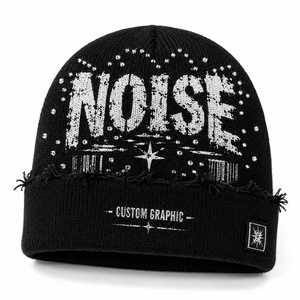 Gorro de Invierno Unisex con Pedrería, Estilo Urbano, Color Negro, Diseño Personalizado, 100% Acrílico - Product Image 1