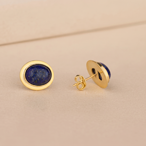 925 Sterling Silver 18K <b>Gold</b> Vermeil 10x8mm Oval Lapis Lazuli Gemstone Bohemian Christian Stud <b>Earrings</b> Women Wedding Party - Product Image 1