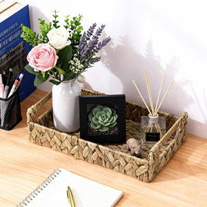 Wholesale Natural Water Hyacinth Trays With Handles, Rustic Handwoven Rectangular Wicker Serving <b>Basket</b> For Coffee <b>Table</b> Vietnam - Product Image 4
