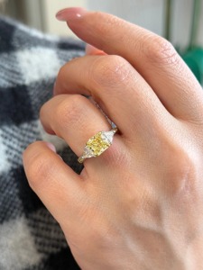 1.42 CT <b>Emerald</b> Cut Fancy Yellow Moissanite Three Stone Prong Engagement <b>Ring</b> 925 <b>Silver</b> Rhodium Plated Luxury Party Gift - Product Image 6