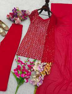 Traje Ecológico de Georgette Sintético Puro con Bordados y Forro de Seda, Transpirable, de Manga Corta para Mujer, Ideal para Bodas, Fiestas y Uso Casual - Product Image 3