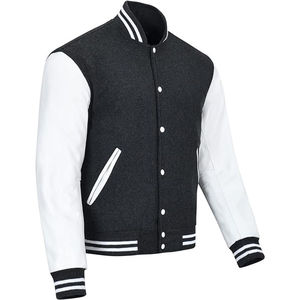 Classic Unisex Geometric Patchwork Hooded Letterman Varsity Jacket Canvas Rib Knit Cuffs Contrast Sleeves Front Soft Lining - Product Image 4