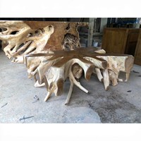 Table basse de luxe en racine de teck massif naturel, sculptée à la main, bord brut, bois sculptural moderne, mobilier de maison durable, base unique en racine