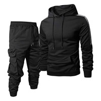 Survêtement Homme en Coton Polaire Technique avec Logo, 2 Pièces, Léger, Sweat à Capuche et Pantalon de Survêtement avec Cordon de Serrage, Design 2-en-1 pour l'Hiver