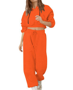 Ensemble de jogging d'hiver personnalisé de haute qualité pour femmes, 100% coton, tricot uni, capuche avec cordon de serrage, polaire, écologique, respirant - Product Image 4