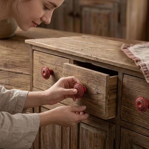 Modern Round Metal Drawer Knob Red Floral Cabinet <b>Handle</b> for Bedroom Dresser Kitchen Villa Eco-Friendly Easy Installation - Product Image 2