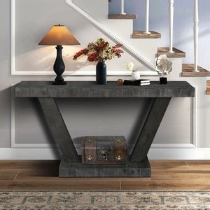 Panca d'ingresso vintage in legno anticato da 60 pollici con mobile contenitore a 2 livelli in legno massello impiallacciato, design rustico ampio per soggiorno - Product Image 2