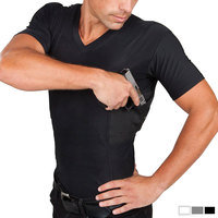 T-shirts tactiques pour hommes à col en V, manches courtes, coupe ajustée, respirants, avec étui dissimulé pour arme à feu