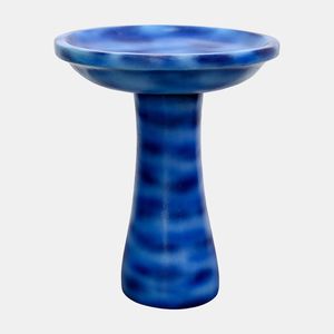 Bain d'oiseaux extérieur bleu de 23,6 po de hauteur sur piédestal en béton pour la décoration de patio et de jardin, idéal pour l'observation des oiseaux dans la cour. - Product Image 1