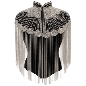 Cape de luxe moderne ornée de paillettes argentées et de perles, à franges, pour femme, couvre-épaules orné de style A-line, idéal pour les fêtes, les spectacles et les tenues de mode. - Product Image 1