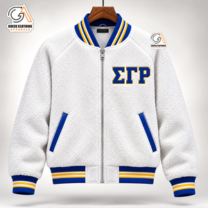 Sigma Gamma Rho SGR |   Veste varsity zippée en polaire sherpa blanche pour femme, avec broderie de lettres grecques, style sororité - Product Image 4