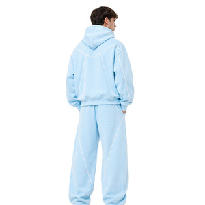 Ensembles de survêtements pour hommes à capuche avec passepoil contrastant, sweats à fermeture éclair, survêtements oversize, personnalisables avec logo, fournisseur en gros - Product Image 3