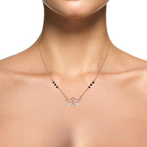 Elegant Women's Classic Rose Gold Plated 14K Yellow Gold Black Beaded <b>Long</b> <b>Necklace</b> Floral Drop Pendant Lab Grown Cut Diamonds - Product Image 4