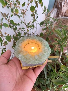 Porte-bougie en cristal de jade vert naturel |   Support de bougie en pierre précieuse à bord doré |   Décoration d'intérieur faite à la main |   Fournisseur en gros - Product Image 5