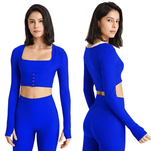 เสื้อครอปท็อปโยคะแขนยาวคอวีสีดำสำหรับผู้หญิง ระบายอากาศได้ดี แห้งเร็ว เป็นมิตรกับสิ่งแวดล้อม ยืดหยุ่นได้ กระชับรูปร่าง ผลิตจากผ้าสแปนเด็กซ์/ไนลอน สีพื้น - Product Image 6