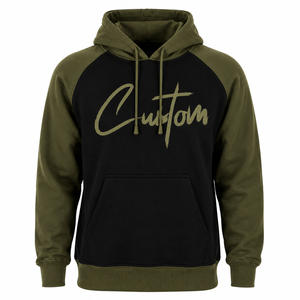 Custom Men's Hooded <b>Sweatshirt</b> Raglan Sleeve <b>Navy</b> Yellow 100% Cotton Fleece Casual Autumn Wear Front Logo Pocket Design Cartoon - Product Image 1