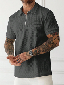Chemise décontractée à manches courtes et demi-zip Manfinity Homme pour homme, couleur unie, haut d'été décontracté avec fermeture éclair, gris, pour homme - Product Image 3