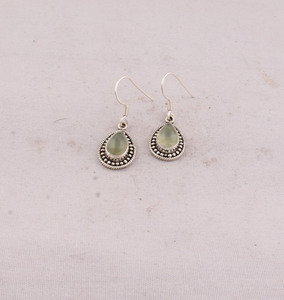 Wholesale Handcrafted Pear Shape Green Prehnite Drop <b>Dangle</b> <b>Earrings</b> 925 Sterling <b>Silver</b> Beaded Border Engagement Vintage Fine - Product Image 3