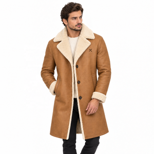 Abrigo de Piel de Oveja Genuina para Hombre |   Camel color marrón marfil |   Fabricante OEM ODM |   Diseño de Calidad Premium |   Ropa de Cuero | - Product Image 6