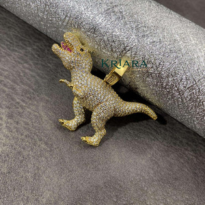 Colgante de Dinosaurio con Diamante Cultivado en Laboratorio, Plata 925, Chapado en Oro de 22k, Estilo Hip Hop, Joyería Unisex - Product Image 2