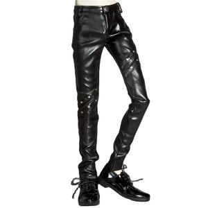 <b>Men's</b> Black PU Leather Pants High Waist Moto Biker Style With Rivets Zipper Closure Slim Fit Autumn Wear - Product Image 5