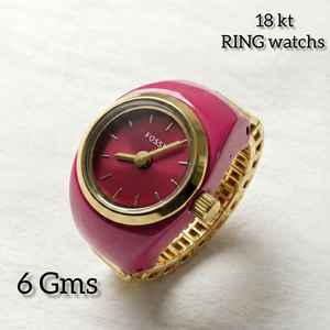 Anillo de Compromiso y Boda Inspirado en Oro Sólido de 22K para Mujer, Reloj de Lujo con Esmalte Rosa, Joyería de Dedo de Diseñador, Banda de Oro de 6g - Product Image 2