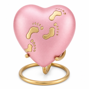 White Foot print Brass Engraved Heart <b>Keepsake</b> Pet Cremation Urn with Stand European Style Eco-Friendly Ashes <b>Memorial</b> - Product Image 2