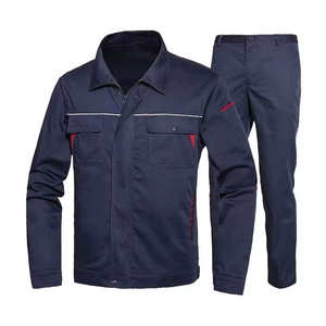 Conjunto <span class=keywords><strong>de</strong></span> Chaqueta y Pantalones <span class=keywords><strong>de</strong></span> Trabajo Gris Claro <span class=keywords><strong>para</strong></span> Hombre, Manga Larga con Bolsillos en el Pecho y Detalles Rojos <span class=keywords><strong>para</strong></span> Uso Industrial - Product Image 2