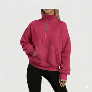 Sudadera de cuello alto con media cremallera de poliéster/algodón para mujer, estilo urbano, de alta calidad, con logo frontal, ideal para otoño, superventas. - Product Image 3