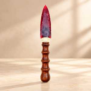 Dague à pointe de flèche en obsidienne rouge faite à la main de 10 pouces avec manche en bois – Cadeau décoratif pour collectionneur de cristaux - Product Image 3