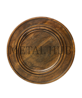 Assiette de présentation ronde noire antique, aspect métallique vintage, pour événements et décoration de table
