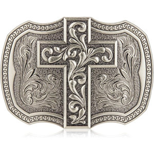 Hebilla de cinturón para kilt de hombre con cruz religiosa, acabado vintage antiguo, diseño elegante con cardo - Product Image 1