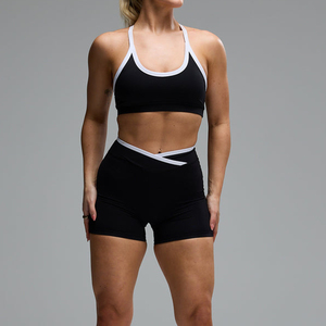 Shorts Deportivos de Cintura Alta Cruzados para Mujer, Pantalones de Yoga Negros, Transpirables, de Punto, con Spandex, Nailon y Cintura Elástica - Product Image 5