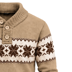 Suéter de punto para hombre, beige, 100% algodón, con cuello de botones, manga larga, diseño geométrico, informal de invierno, venta al por mayor - Product Image 3