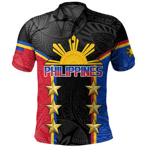 Polo à manches courtes pour homme avec motif du drapeau des Philippines, motif géométrique, polyester respirant, coupe décontractée - Product Image 4