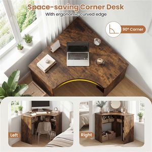 Scrivania angolare moderna a L per PC, scrivania triangolare a 90 gradi per ufficio domestico con ripiani regolabili - Product Image 3