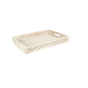 Plateau de service rustique en bois naturel avec poignées pour le petit-déjeuner, le café, le thé, les aliments, les collations, la décoration de la maison - Product Image 2