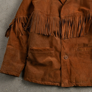 Women's Brown Cow <b>Suede</b> Fringe Safari <b>Jacket</b> Turn-down Collar Single Button Full Sleeve Autumn Style whole sale prices - Product Image 5