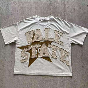 T-shirt unisexe Vale State Distressed Patch 2026 Charcoal Black Oversized Red Frayed Urban Streetwear Top HD - Product Image 5