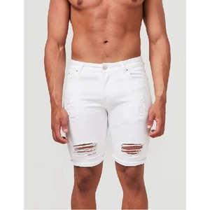 Shorts en jean blanc pour homme, taille mi-haute, coupe droite, déchirés, en coton, décontractés, d'été, tricotés, respirants, écologiques - Product Image 2